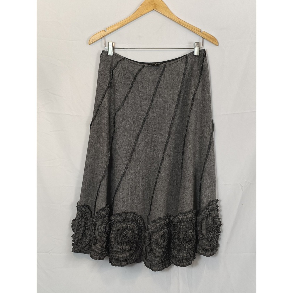 Sunny Taylor Vintage Wool Blend Scallop Edge Floral‎ Skirt Gray Black 8